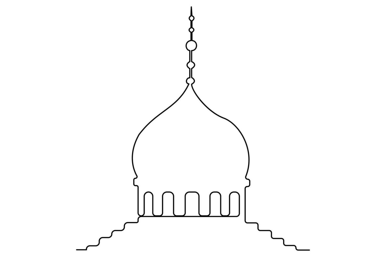 Continuous one line art mosque outline for religious design concepts vector