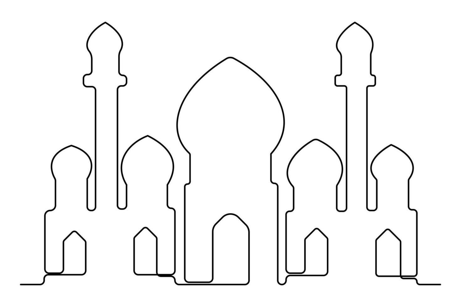 Sleek one line mosque drawing outline for Islamic art and designs vector