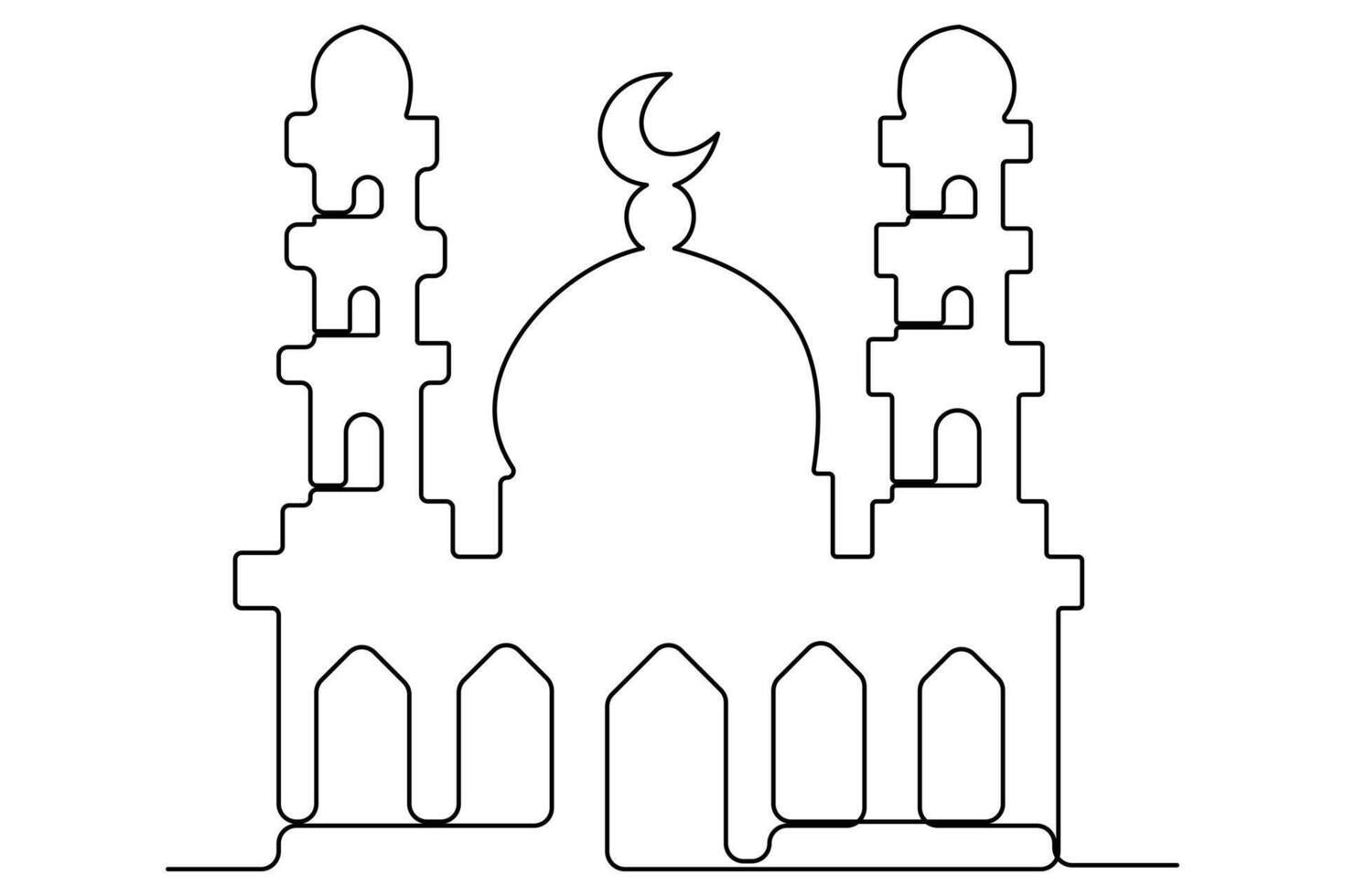 Abstract continuous line drawing of a mosque outline for creative projects vector