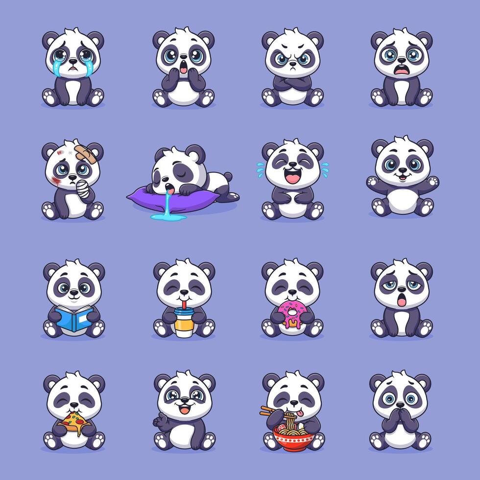 Set of cute panda in cartoon style with various action illustration vector