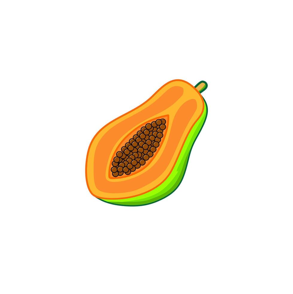 Halved Ripe Papaya Fruit Seeds Vibrant Illustration Simple Style vector