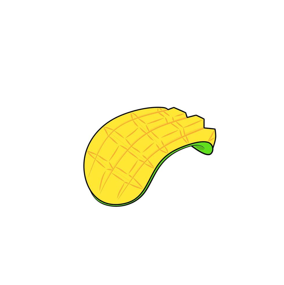 Yellow Mango Slice Cartoon Illustration Green Background vector