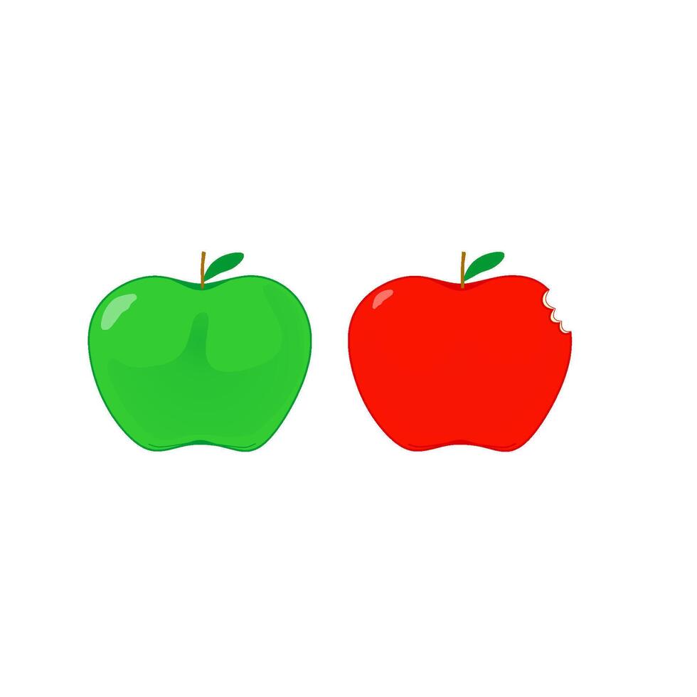 Red an green delicious or Fuji apple fruit with leaf flat icon vector