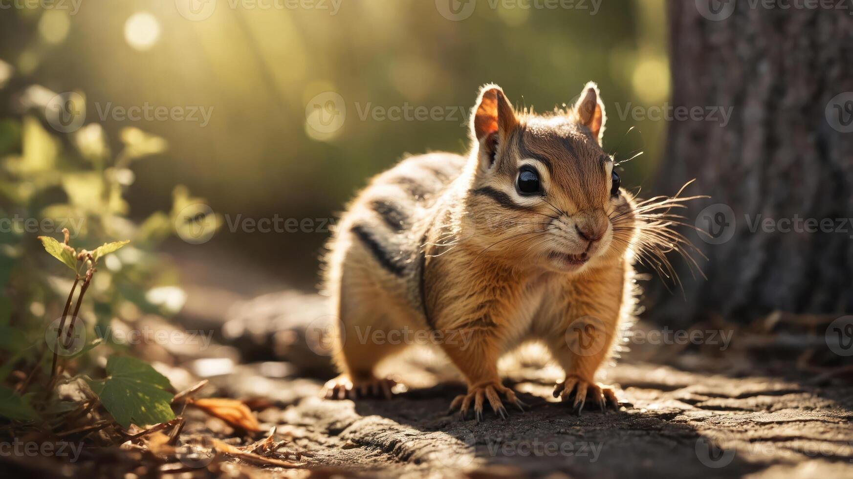 A close-up of a chipmunk in a natural setting, showcasing its features and environment. photo