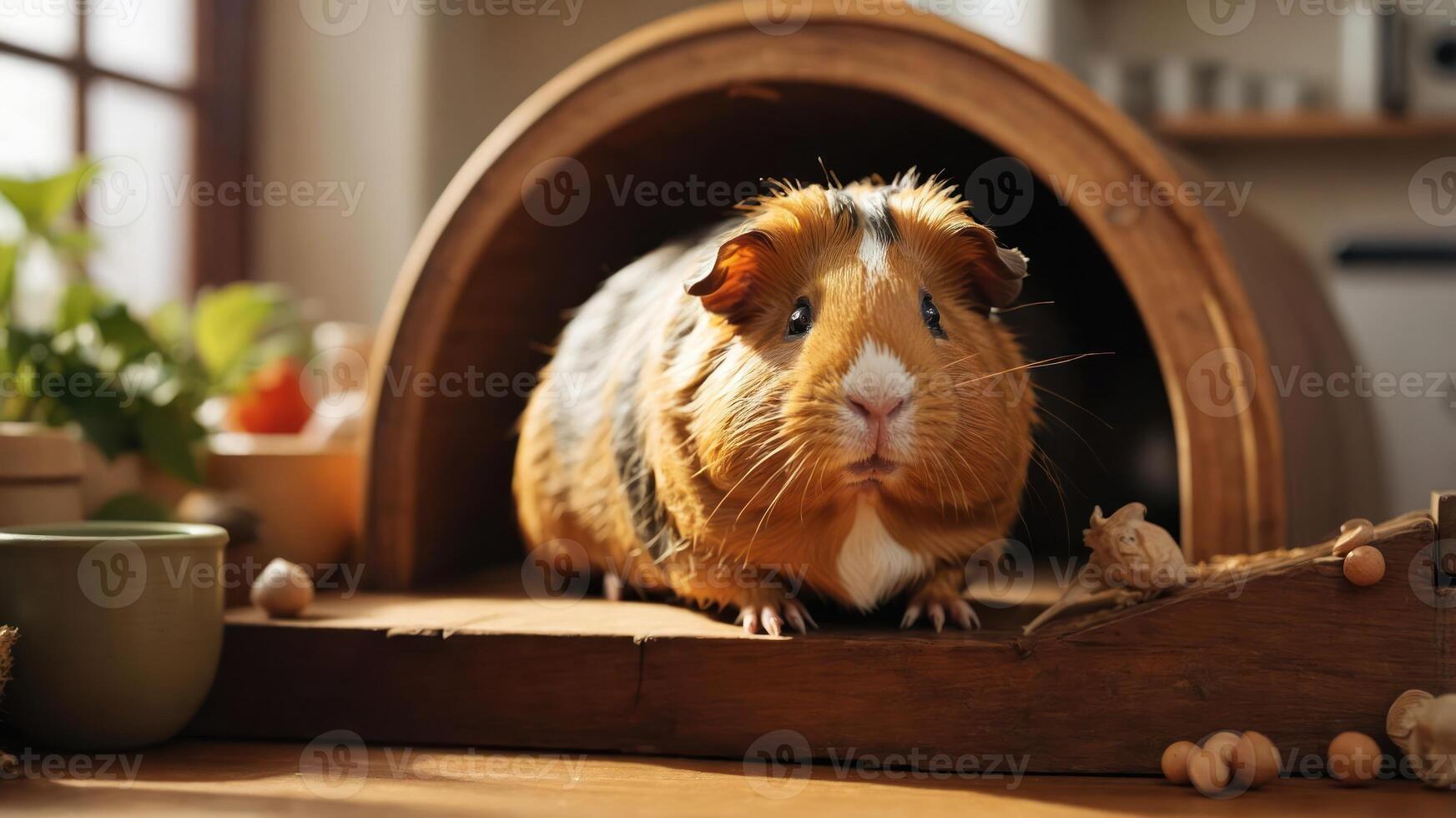 A close-up of a guinea pig in a cozy setting, showcasing its adorable features. photo