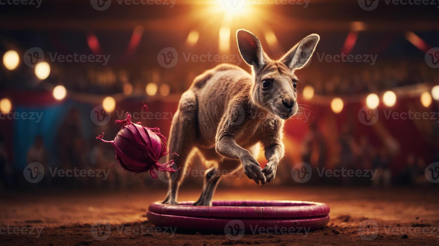 A kangaroo performs in a circus, showcasing agility and entertainment. photo