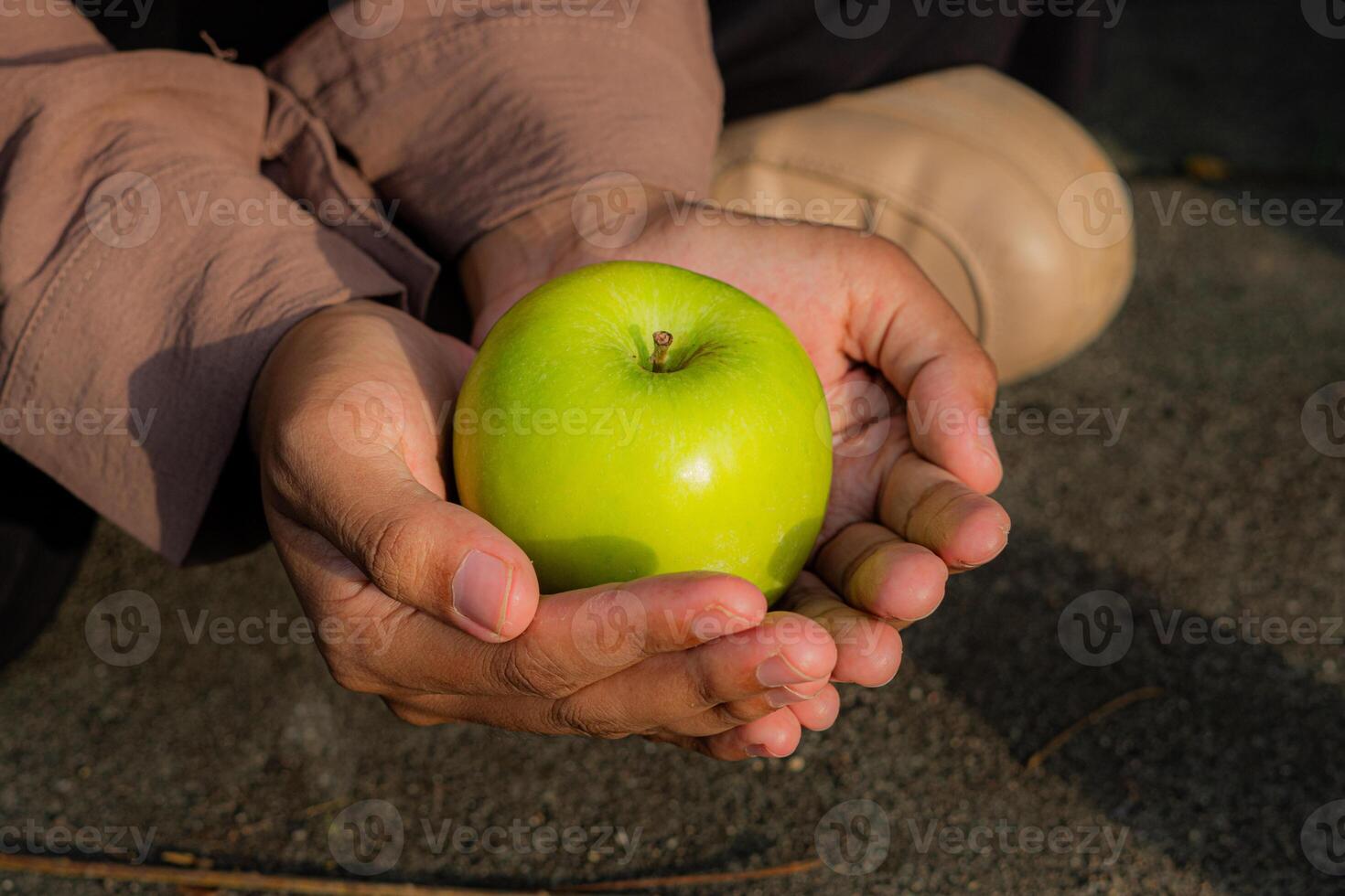 A person holding a green apple photo