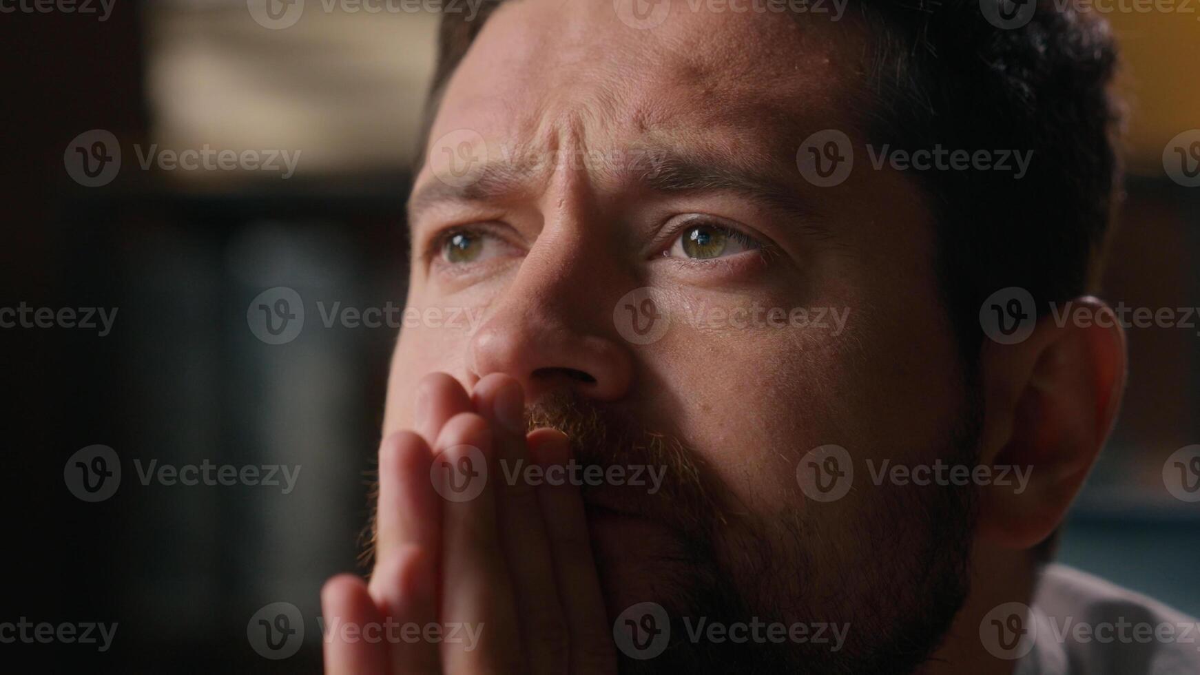 Depressed anxious Caucasian male worker boss close up executive man thinking in office business crisis bankruptcy middle-aged corporate entrepreneur guy businessman suffering ponder psychology problem photo