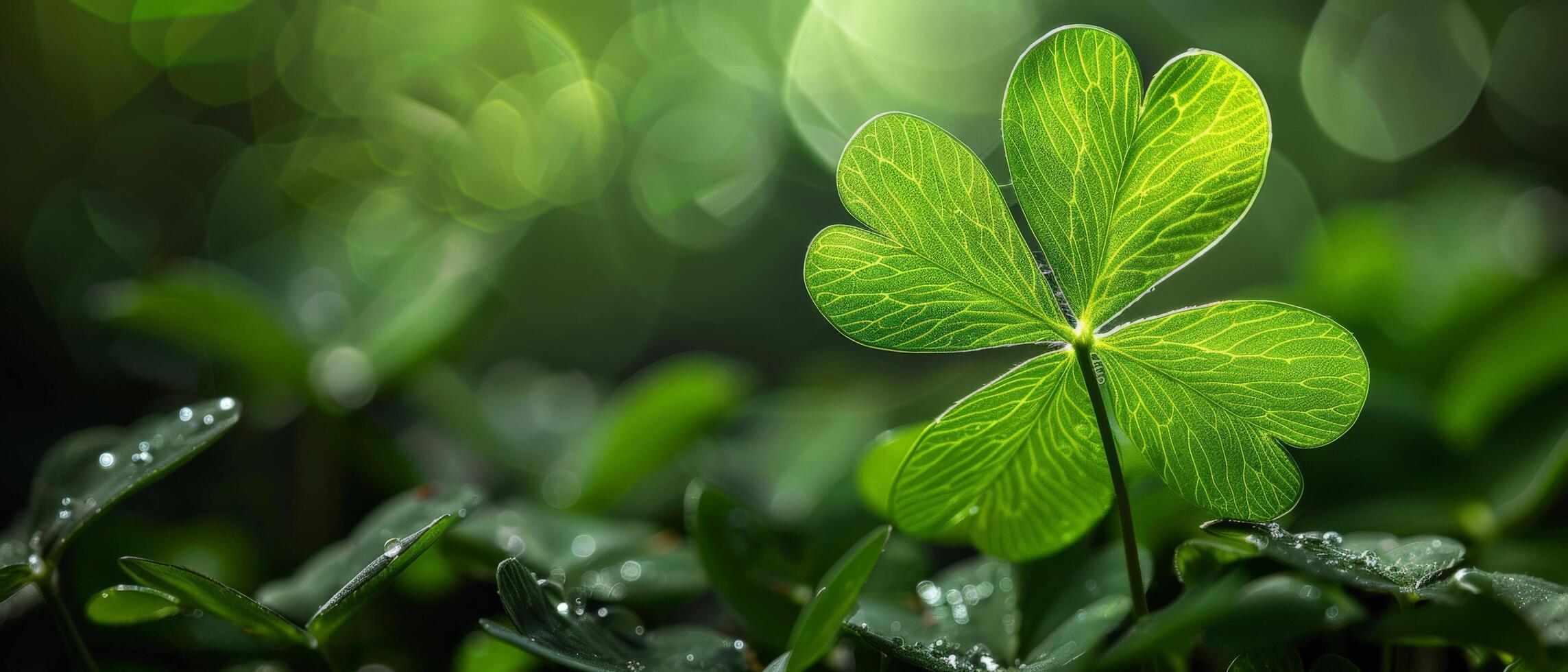 The image is a close-up of a four-leaf clover photo