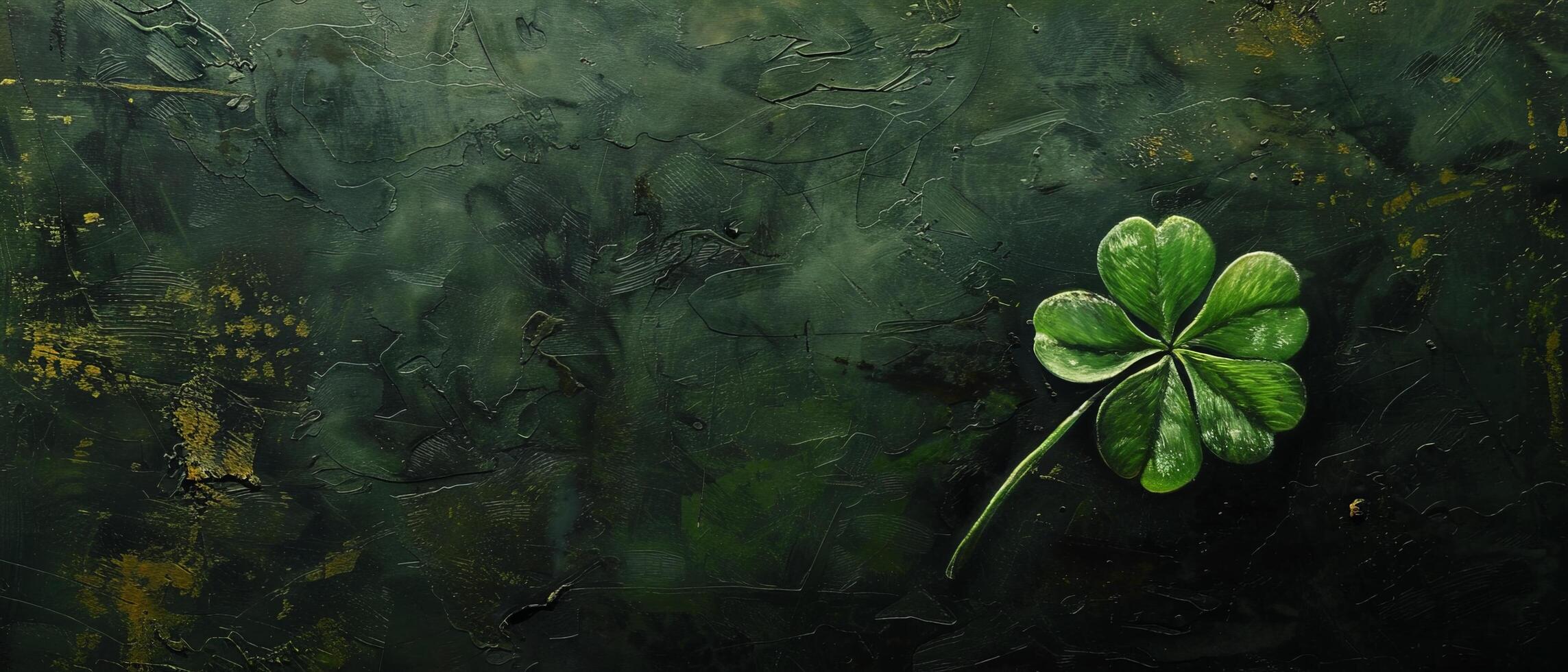 A beautiful four-leaf clover, a symbol of luck and good fortune, resting on a dark green background. photo