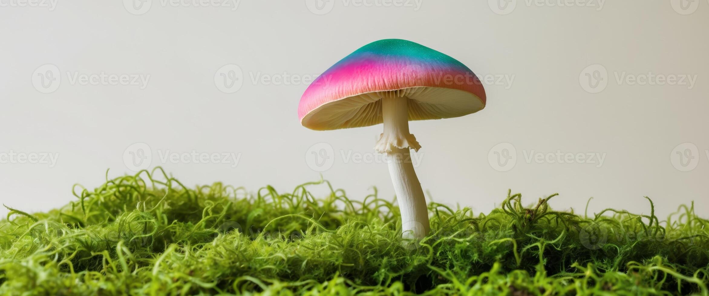 A colorful mushroom is sitting on top of green grass photo