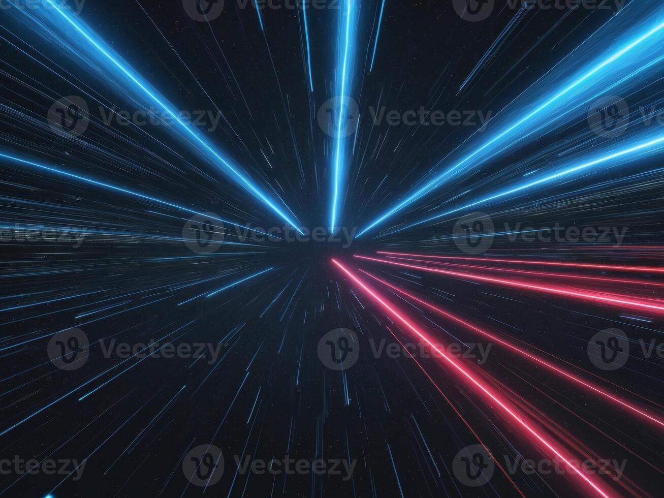 Dynamic blue and red light streaks in vast digital space photo
