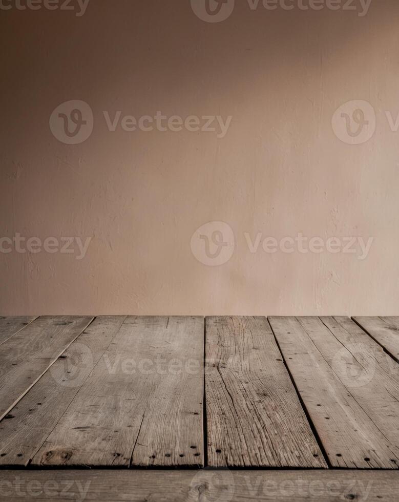 Empty wooden table for a vintage interior design backdrop photo