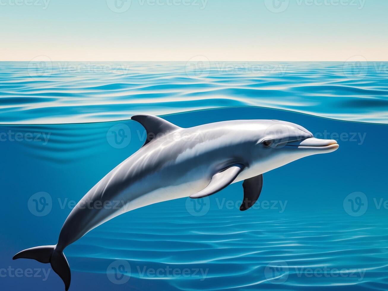 Majestic dolphin swimming in the deep blue ocean photo