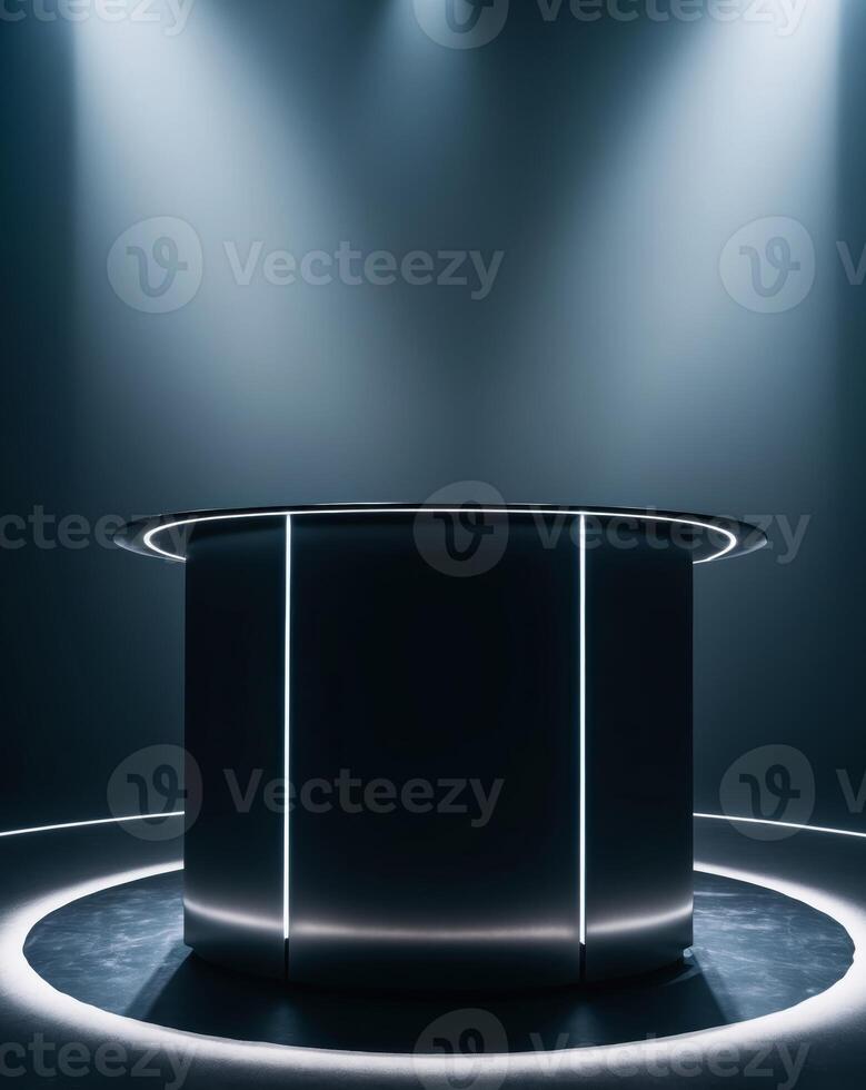 Futuristic Podium with Dramatic Lighting for Presentations photo