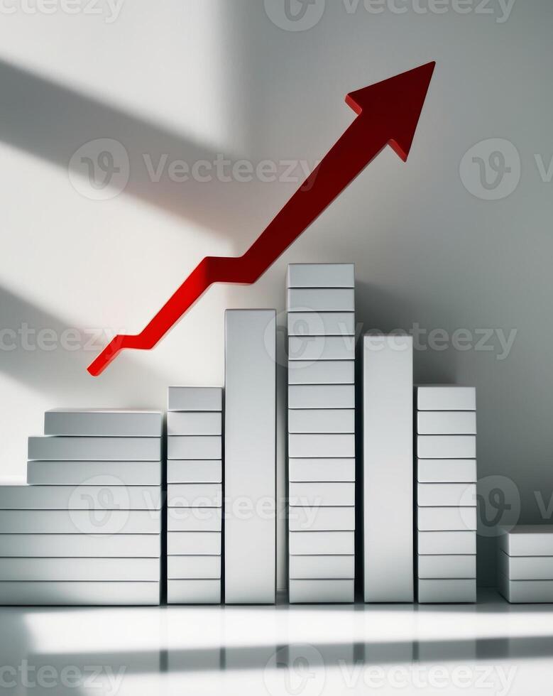 a graph of boxes with a red arrow pointing up photo