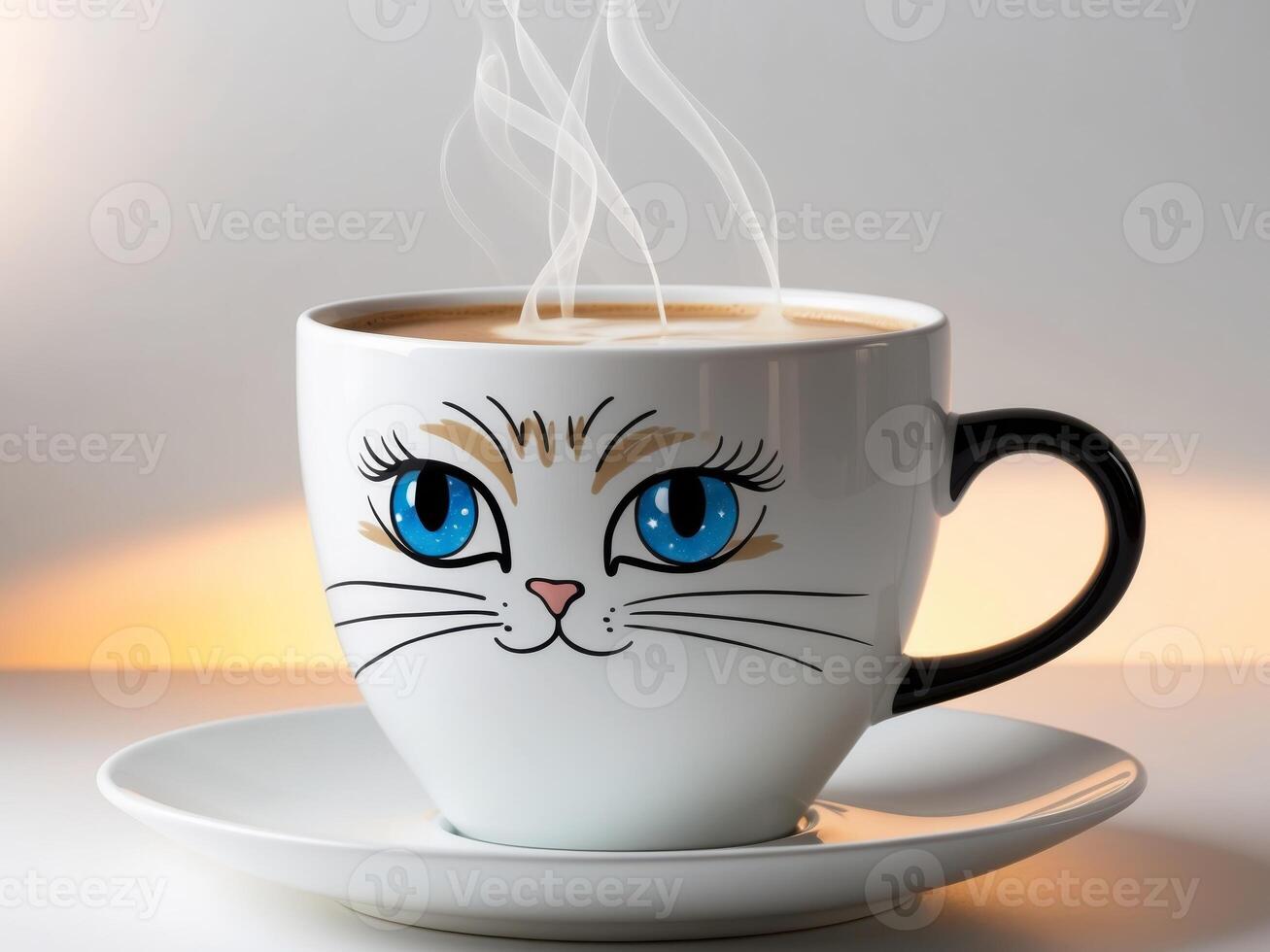 A cup of coffee with a cat face drawn on it photo