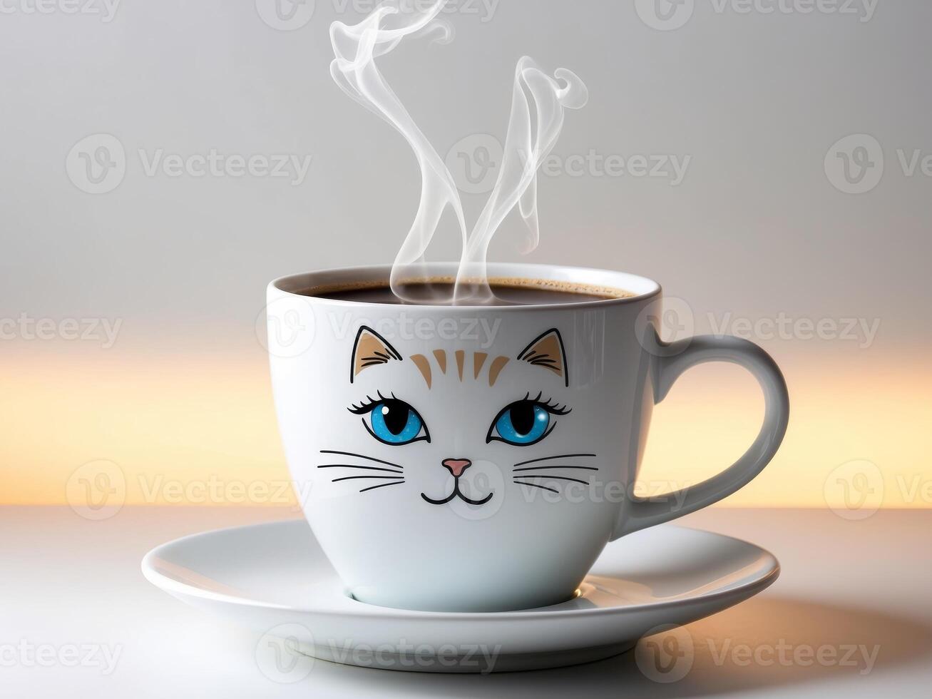 A cup of coffee with a cat face drawn on it photo