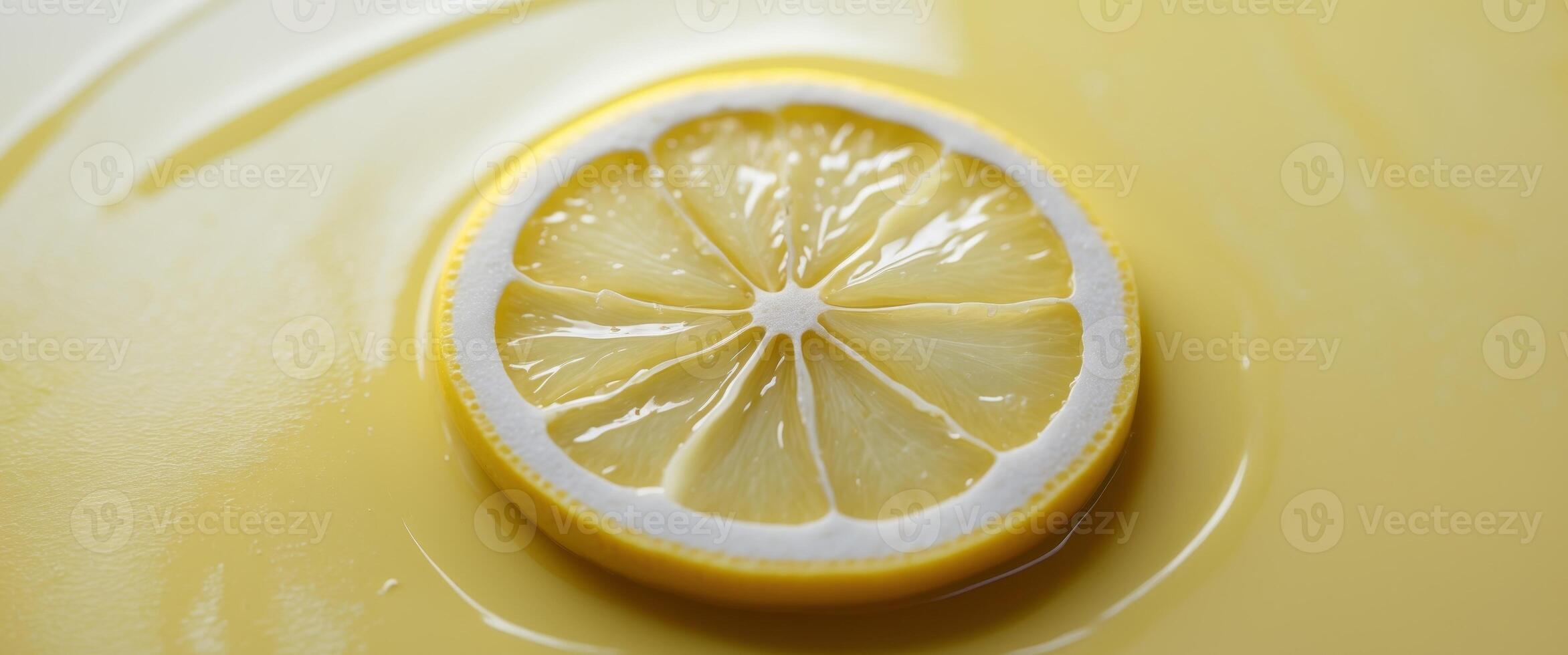 a close up of a lemon slice on a yellow background photo