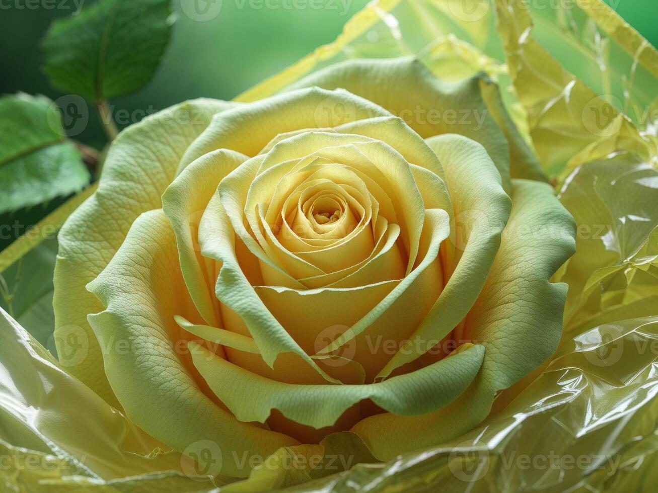 Rose in yellow envelope with green background showing beauty and freshness of flowers and nature photo