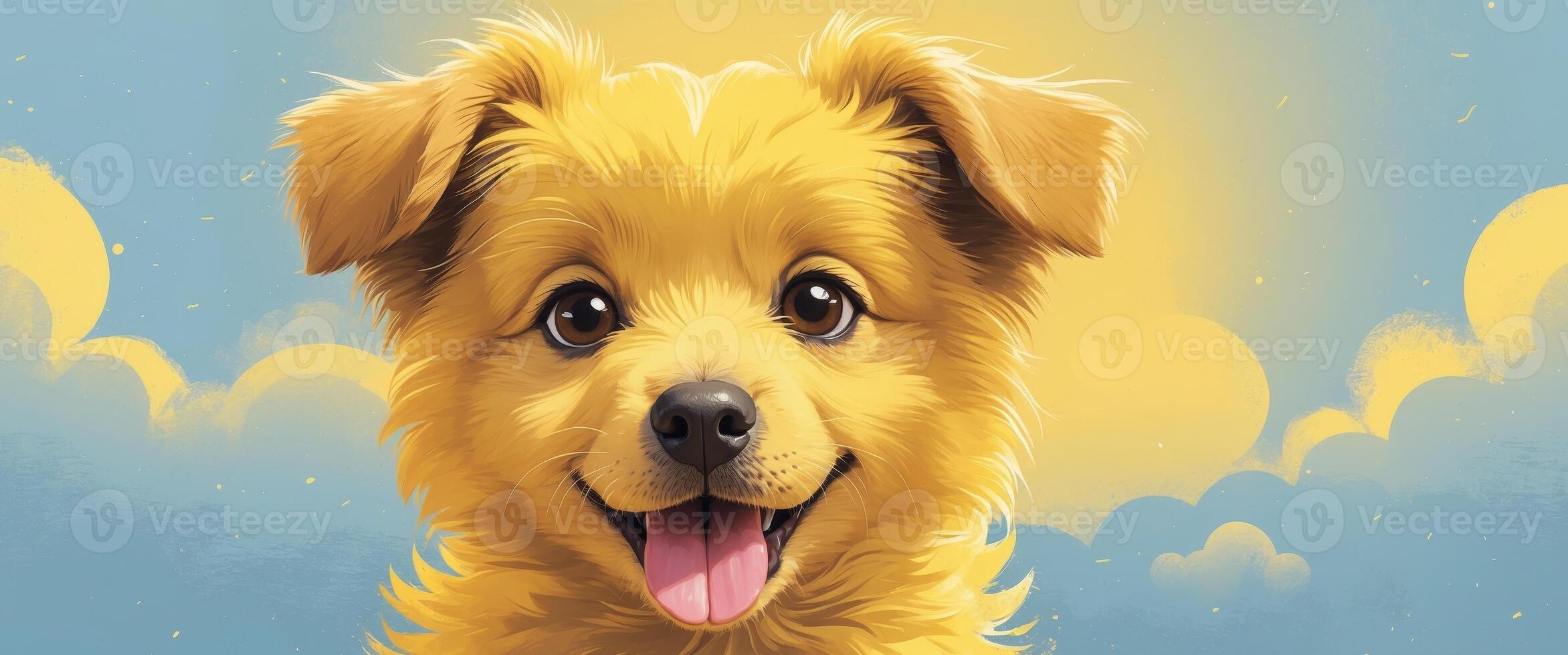 Happy puppy enjoying the outdoors with sunny background and playful expression photo