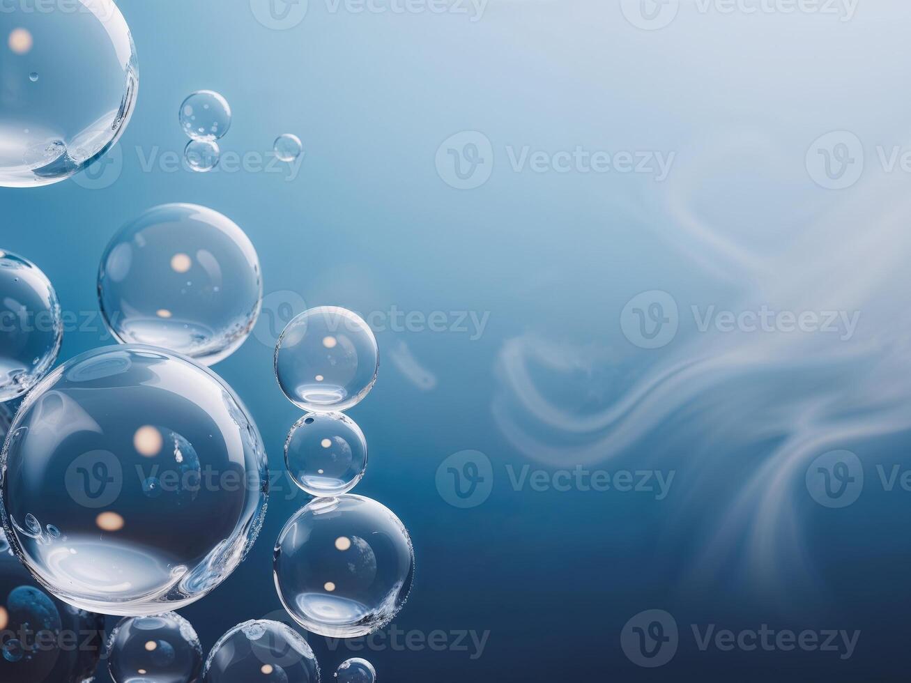 Serene scene clear glass bubbles gradient blue background size photo