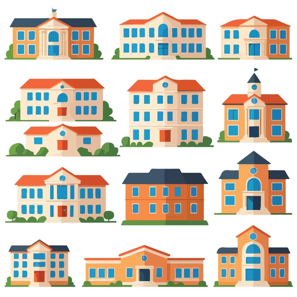 Modern School Building Set in Flat Style for Graphic Design Projects vector