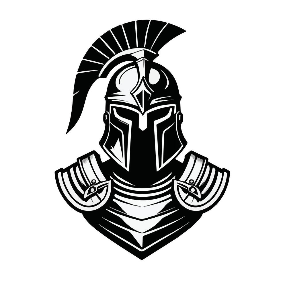 Spartan Warrior Soldier Helmet Armor Emblem Logo Silhouette vector