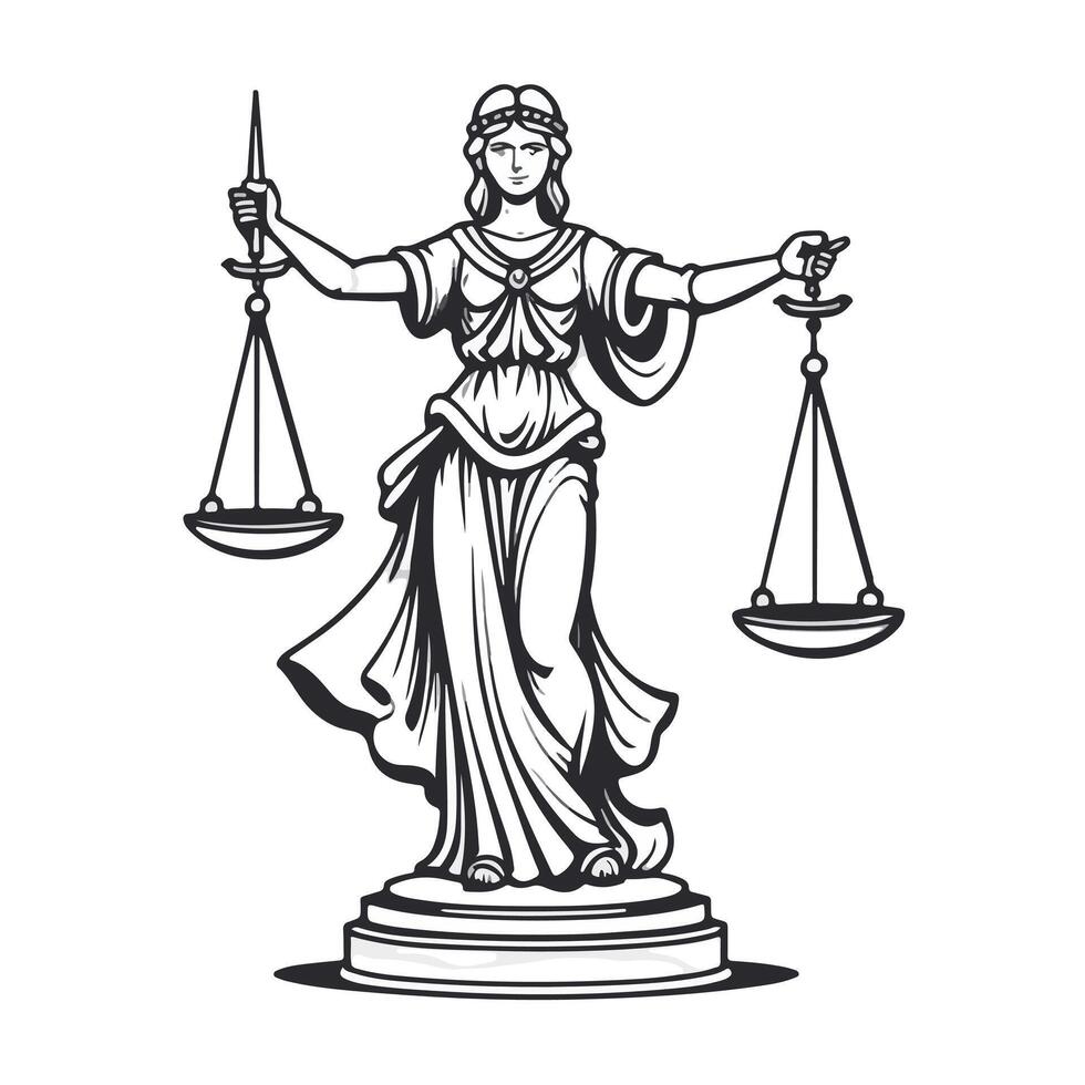 Lady Justice Cartoon Doodle for T-Shirt, Web, Mobile Apps, UI - Icon Logo Sketch Style vector