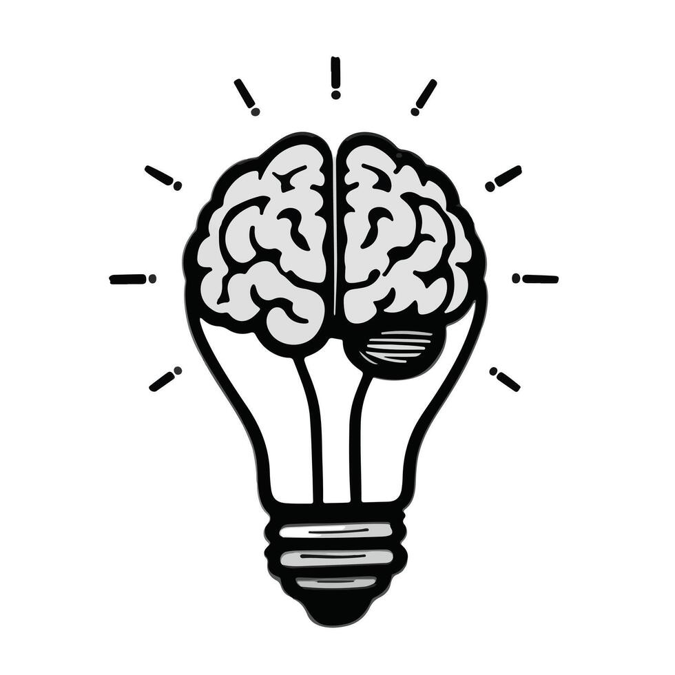 Brain inside lightbulb icon, creativity and intelligence concept on white background vector