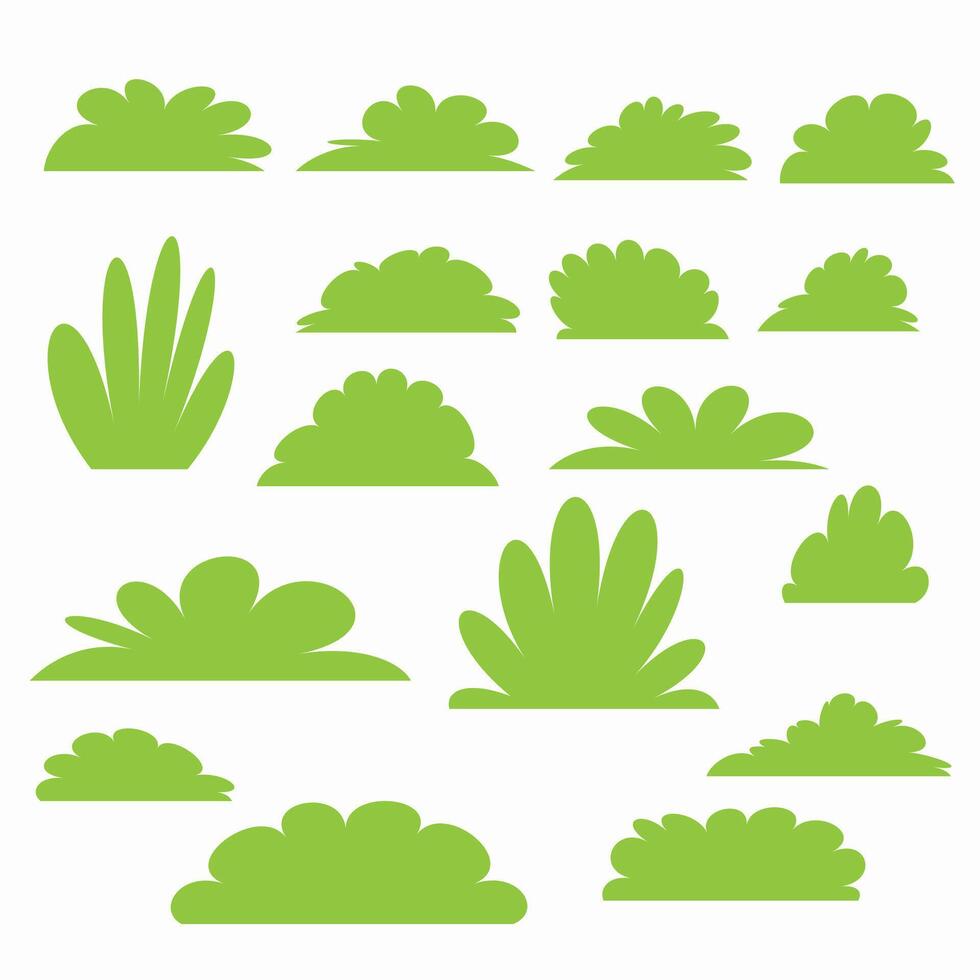Bush and Shrub Silhouettes Collection, Each silhouette varies from simple, rounded forms to more intricate, multi-layered shapes with a variety of lobes and leaves vector
