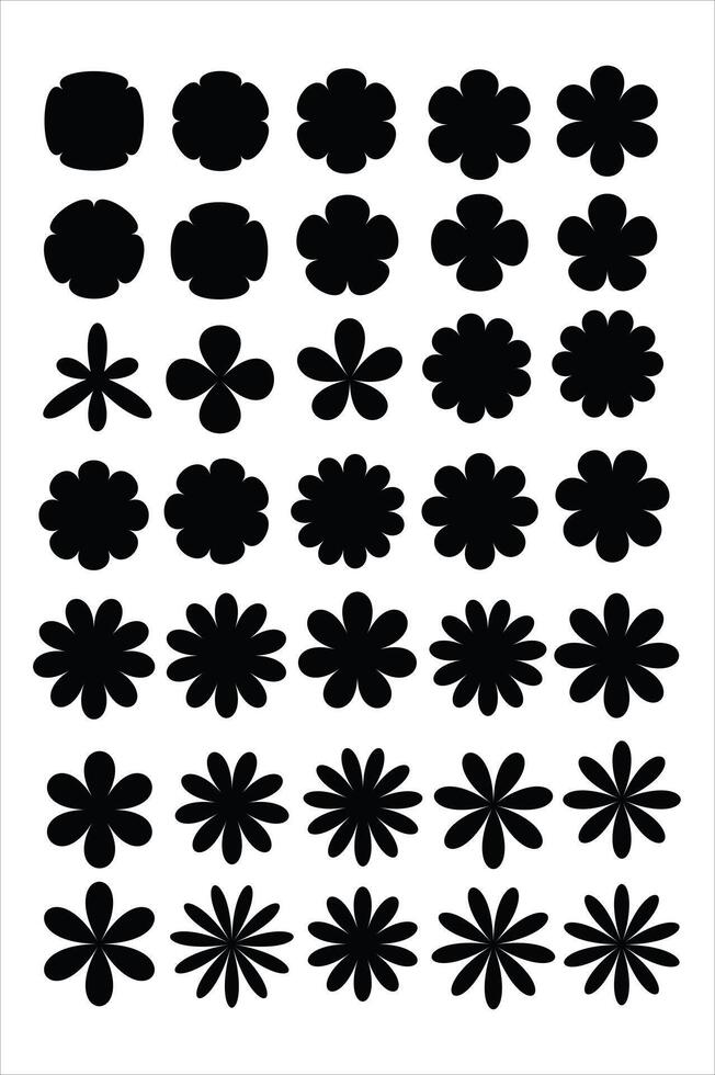 flower-like shapes, Each row presents variations in petal count and patterns, creating a visually appealing sequence perfect for design, pattern creation, or educational purposes vector