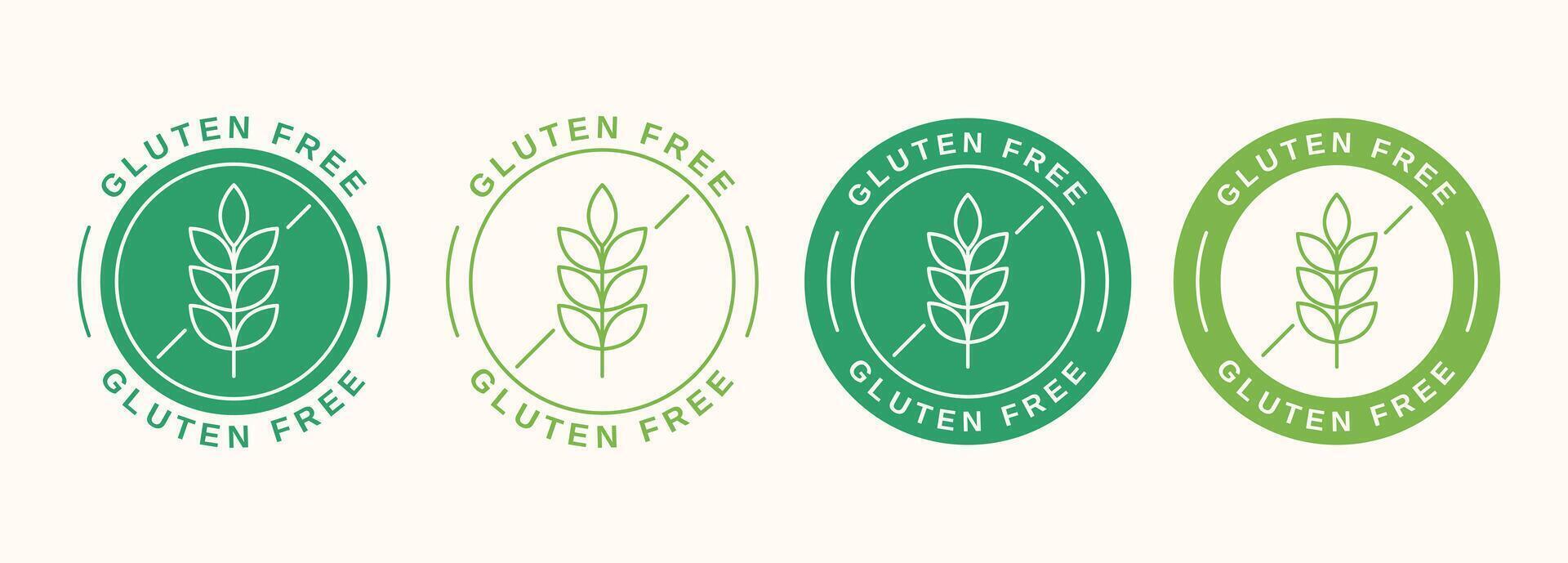 Set of gluten free labels in flat and linear style. Gluten free symbol with wheat grains. illustration vector