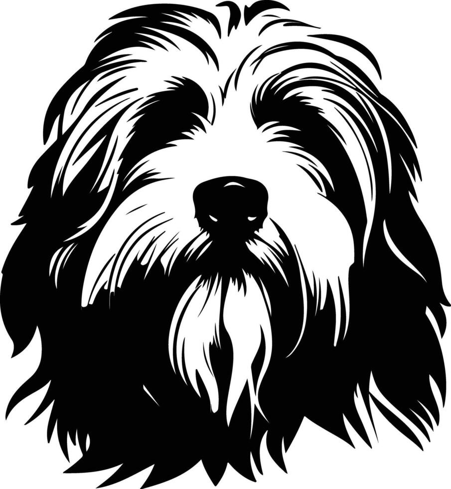sweet Black silhouette of old English sheepdog head vector