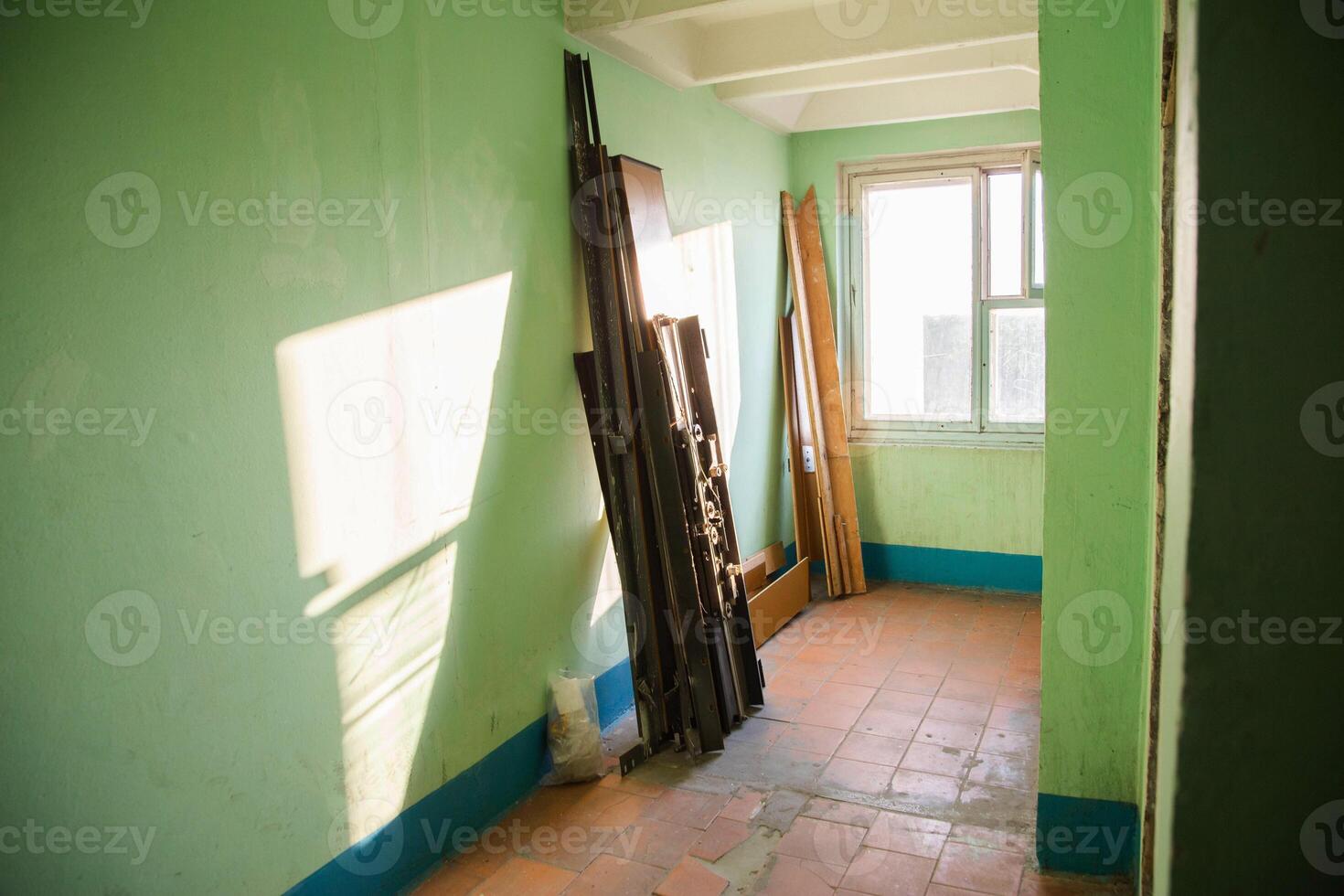 Dismantling of old elevator equipment to replace the old elevator with a new one, industry photo