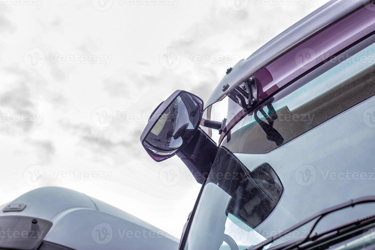 Rearview truck mirror and dead zone view. Visibility at the wagon, a mirror on the windshield, security, copy space photo