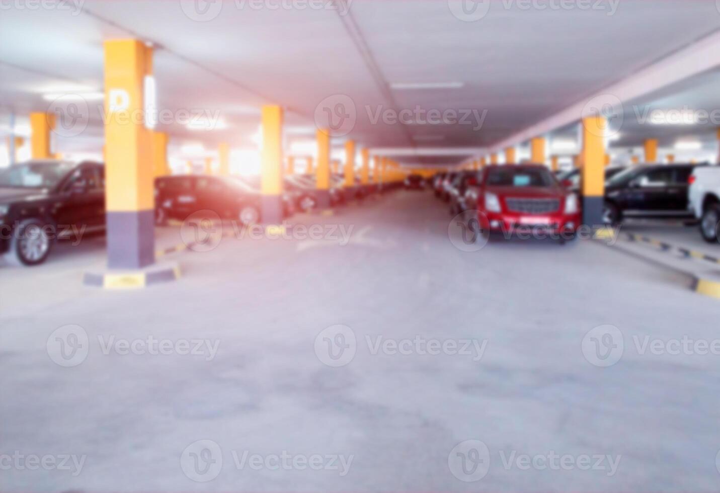 Parking for cars on a background of sunny sunset, background. Copy space, defocused photo