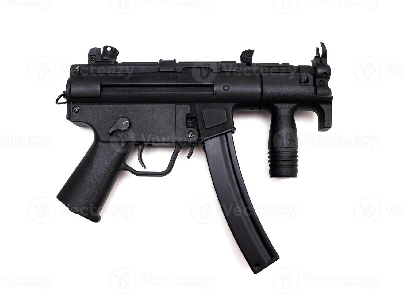 Modern semi-automatic machine gun on white background, isolate, close-up photo