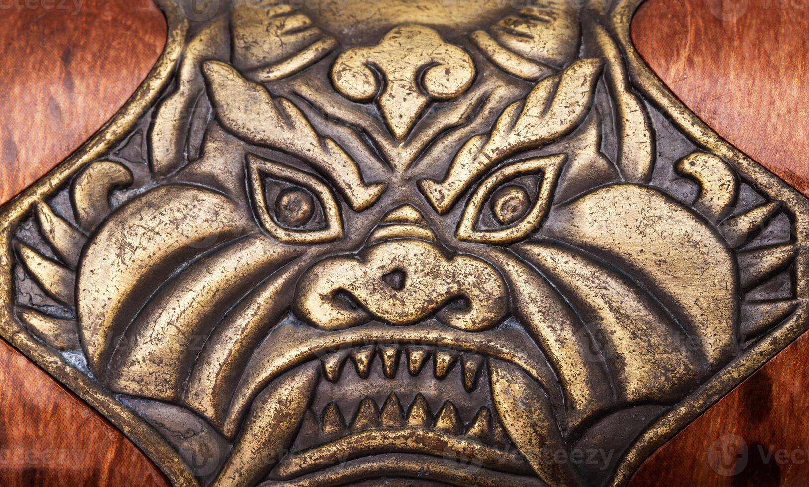 Beautiful patterns on the katana saber on the handle and protective case, close-up photo