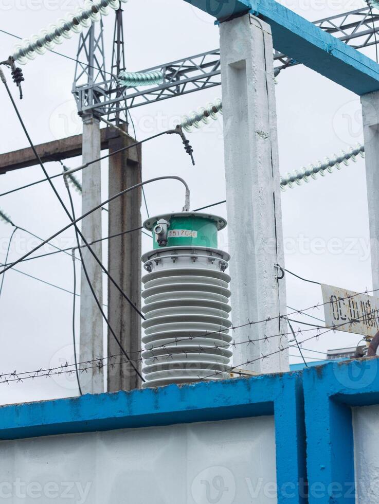 Electric insulator, close-up, garland insulator, electric station, isolator photo