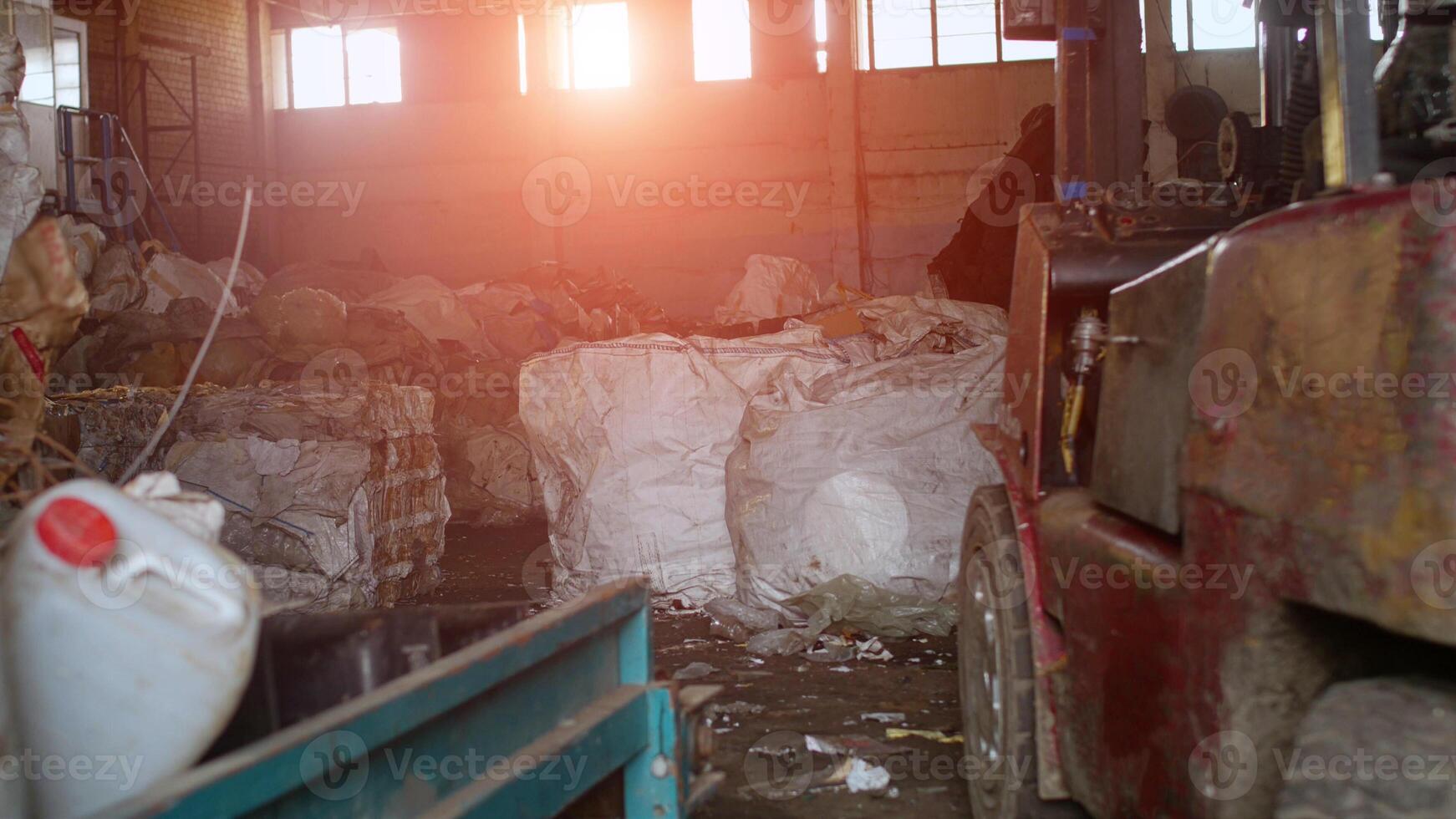 Workshop for sorting and recycling, sunset, factory, conversion photo
