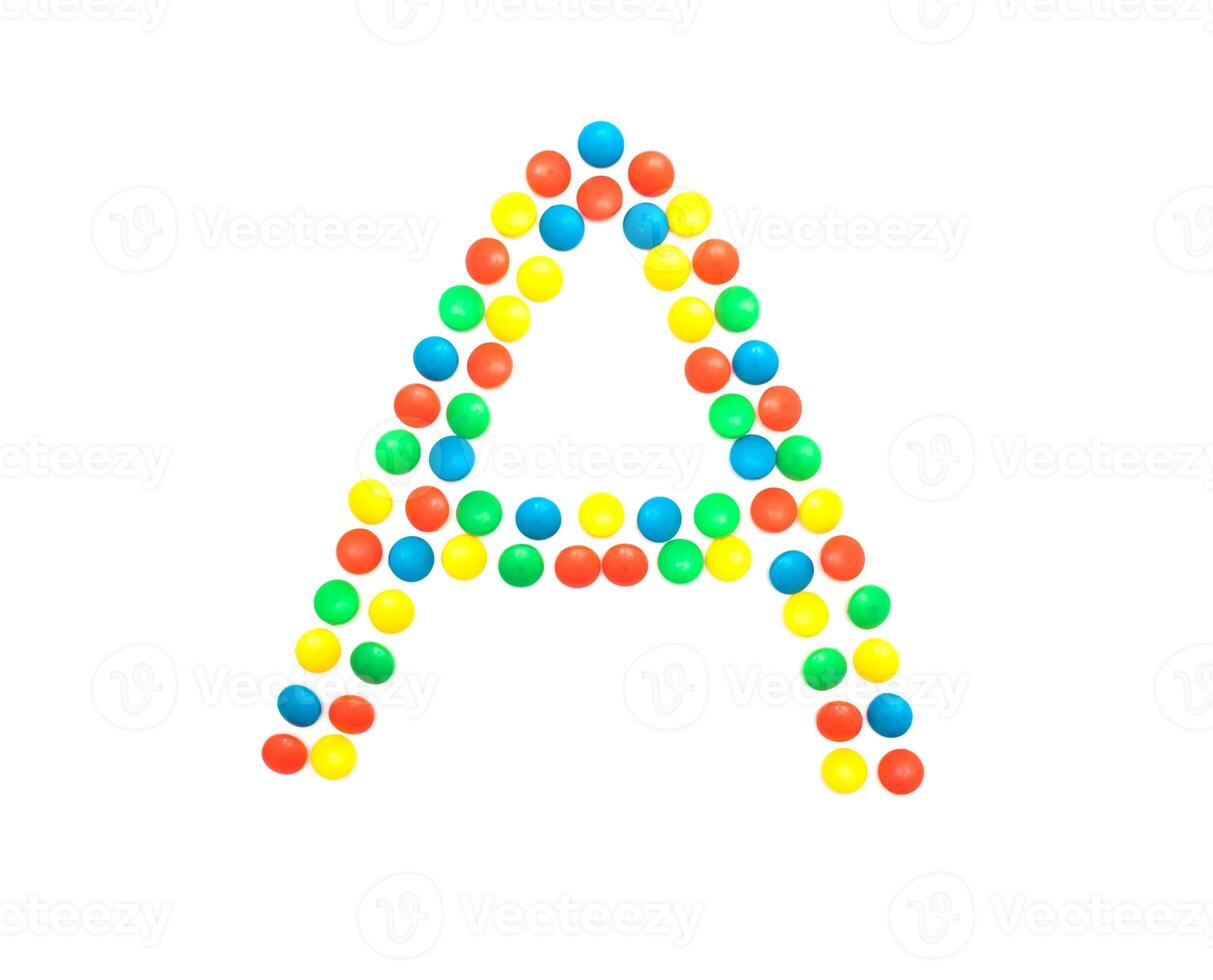 Multicolored alphabet from children's mosaic letter A photo
