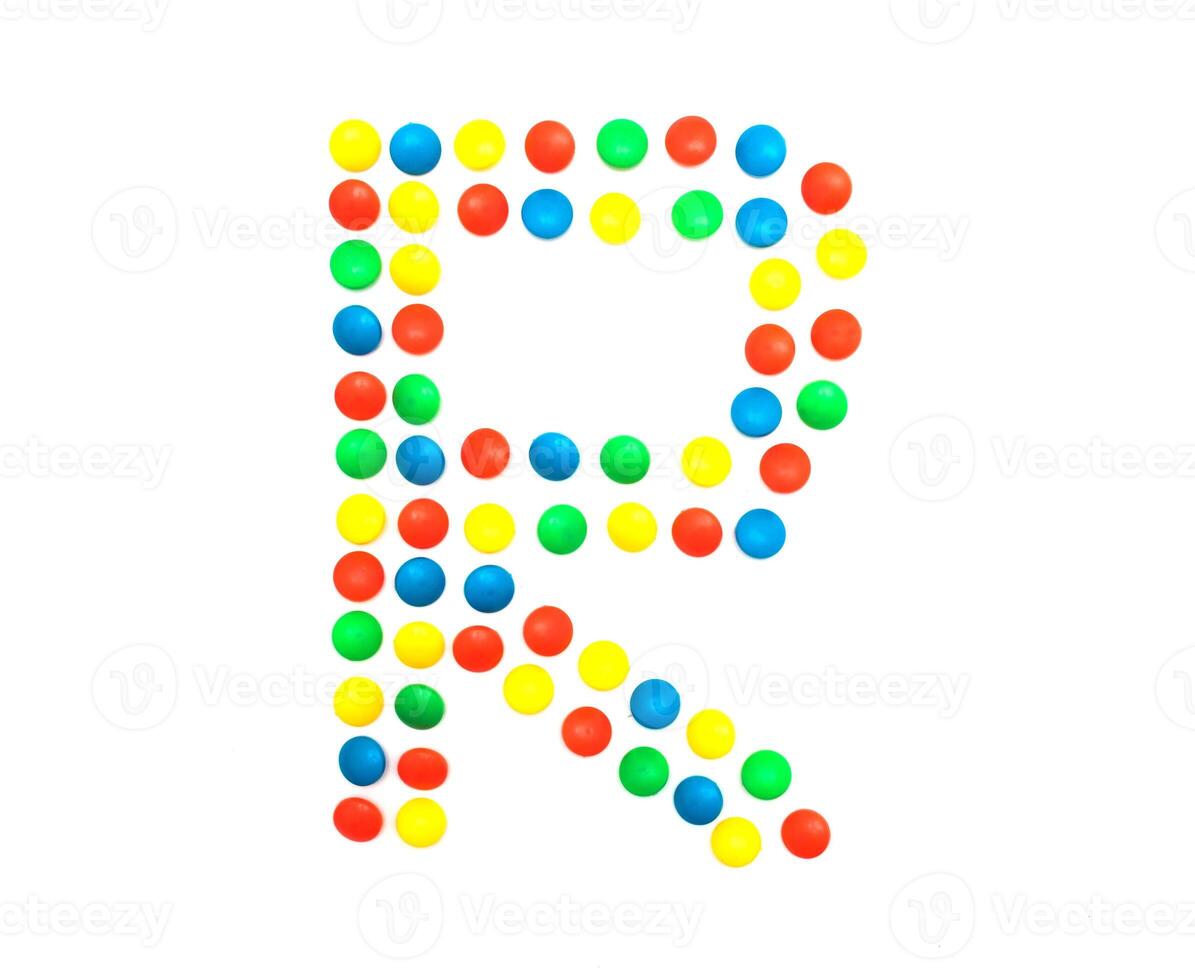 Multicolored alphabet from children's mosaic letter R photo