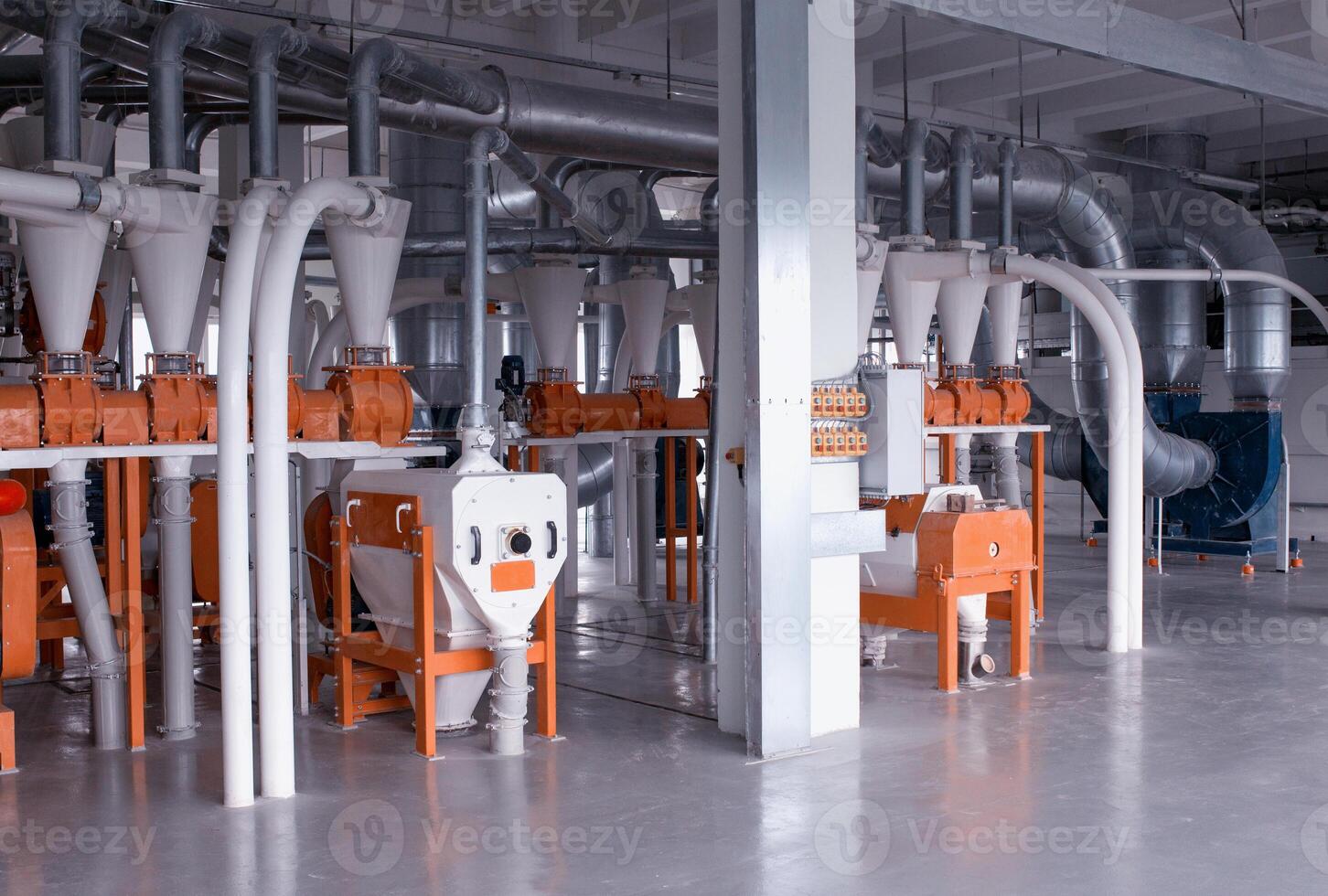 Plant for the production of flour and grain, modern production plant for the production of food flour and cereals, breadstuff photo