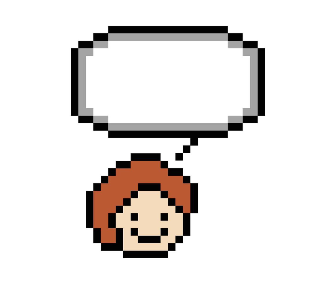 Smile man cartoon male or boy pixel art 8 bit design with chat box blank. vector
