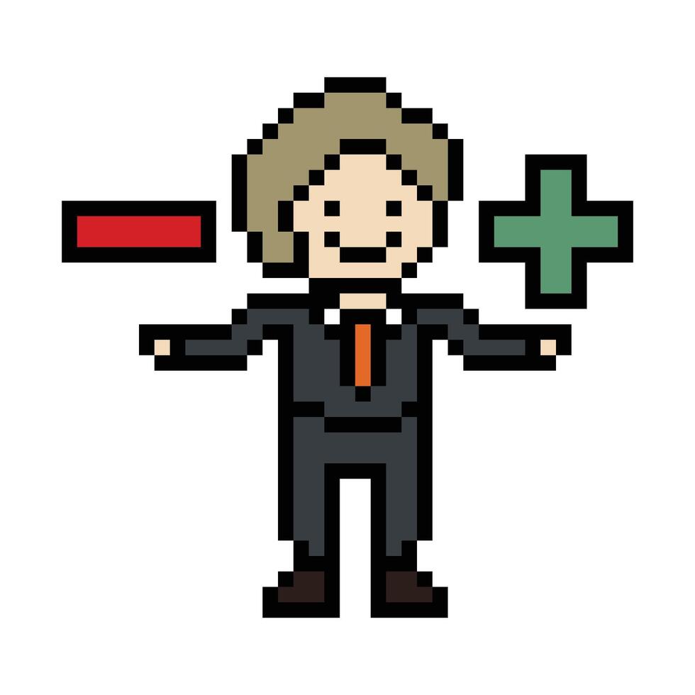 Businessman cartoon man male boy business concept with pixel art. vector