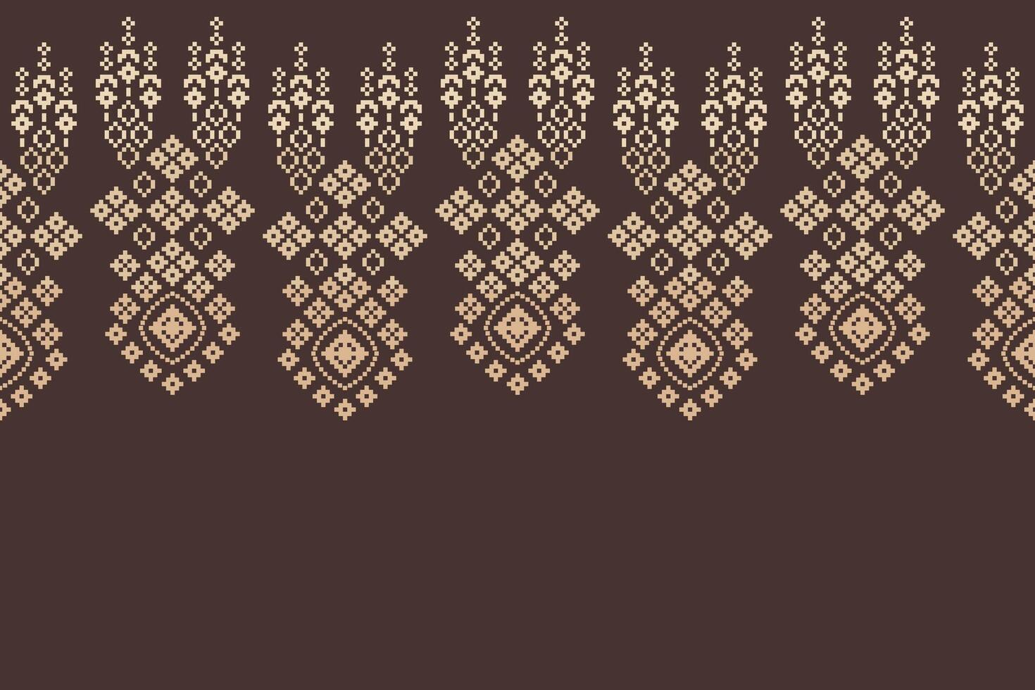 Pixel design cross stitch brown color background fabric pattern and ethnic pattern decor. vector