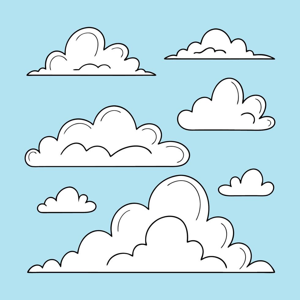 Minimalist Cloud icon Set Flat Cartoon Style for Sky Backgrounds vector