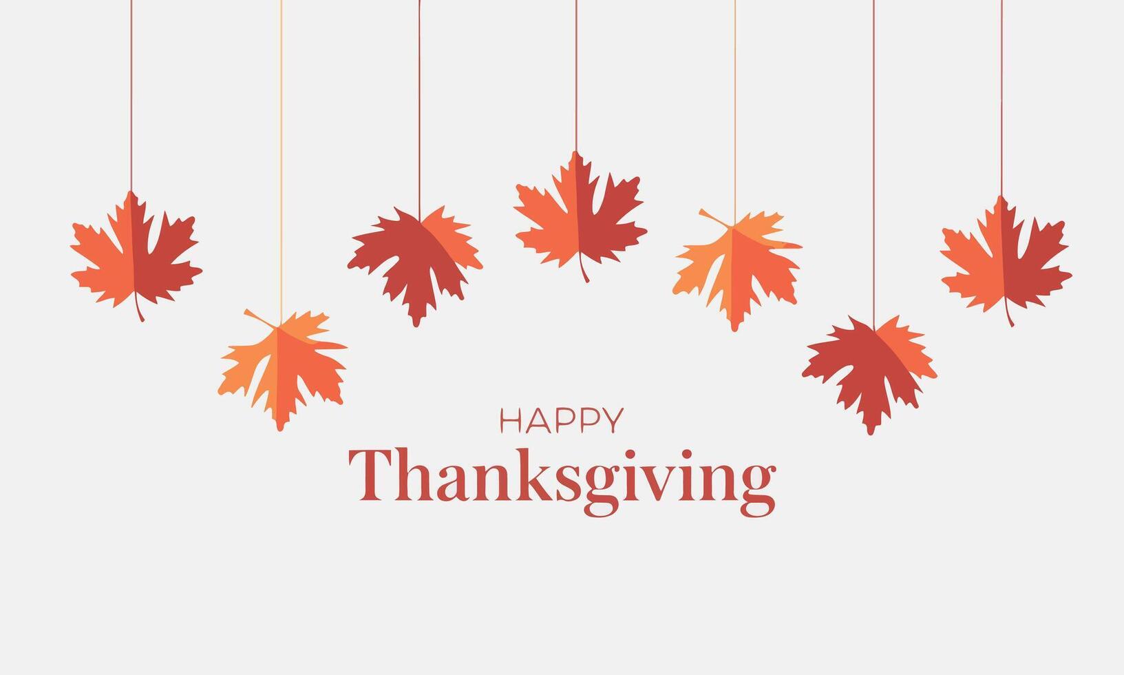 Happy Thanksgiving Day typographic poster design template. Thank you greeting card with branches and hanging maple leaves. Festive banner and badge illustration. vector