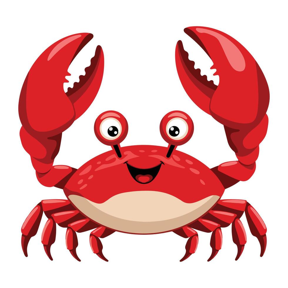 Cute Red Crab Illustration. Children's flat design, isolated on a white background. Ideal for kids' themes, educational materials, and playful projects. vector